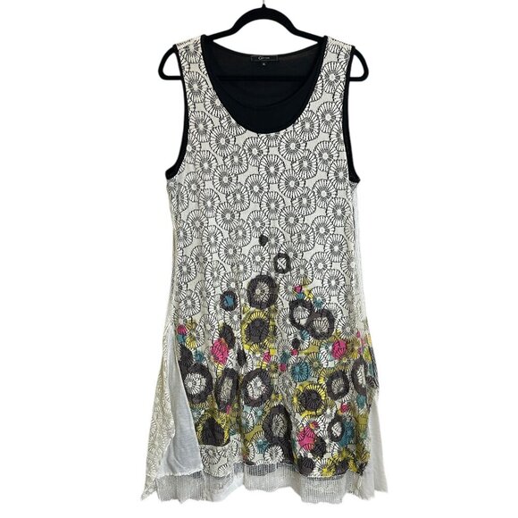 Vintage Mesh Floral Sequin Dress XL (Fits M) Art to Wear Mini Boho Fairy Whimsy - Picture 1 of 9